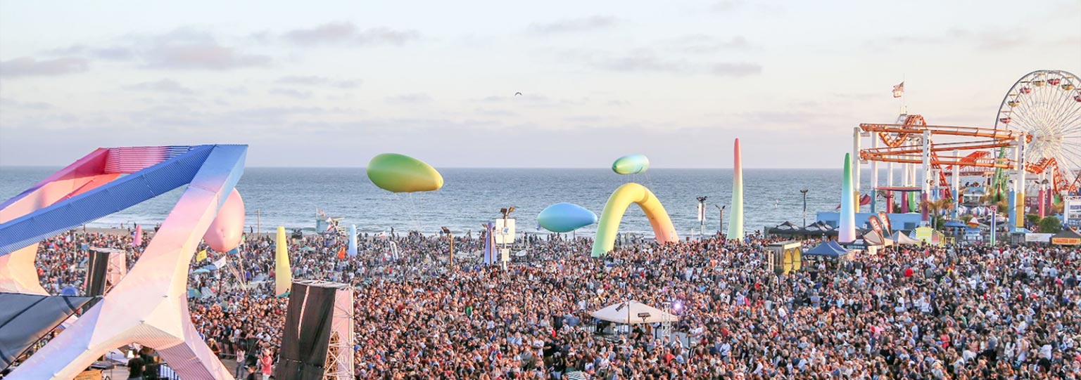 Massive audience covering the Santa Monica Pier for Snapchat Twilight Concerts