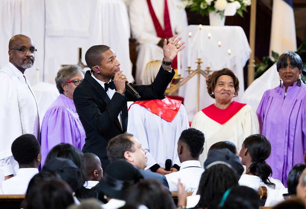 Pharell singing at the AME church in Charleston