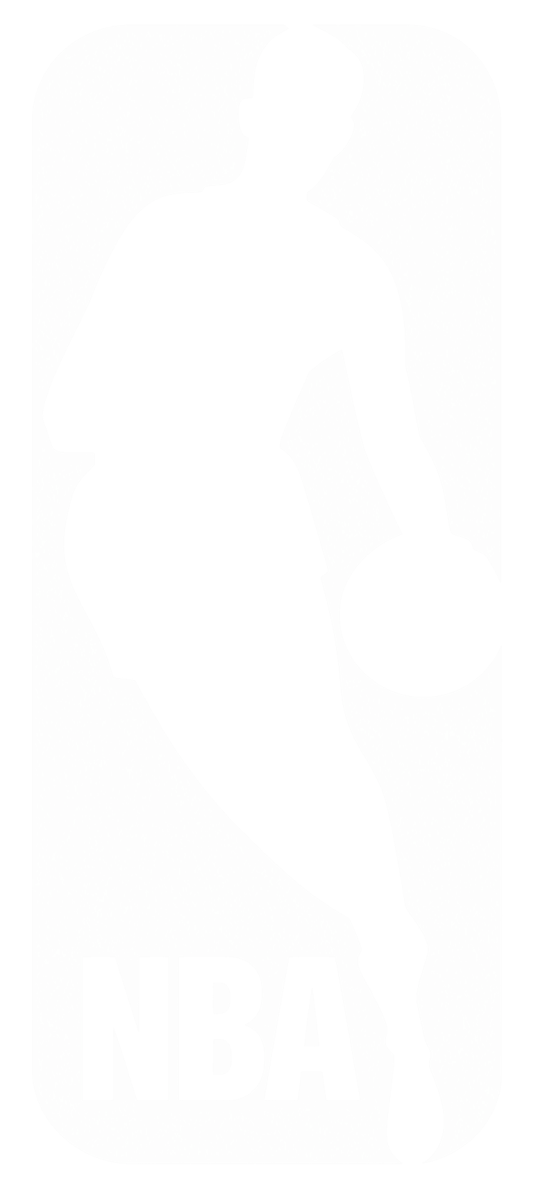 NBA logo: white silhouette of a basketball player dribbling a ball inside a rounded rectangle.