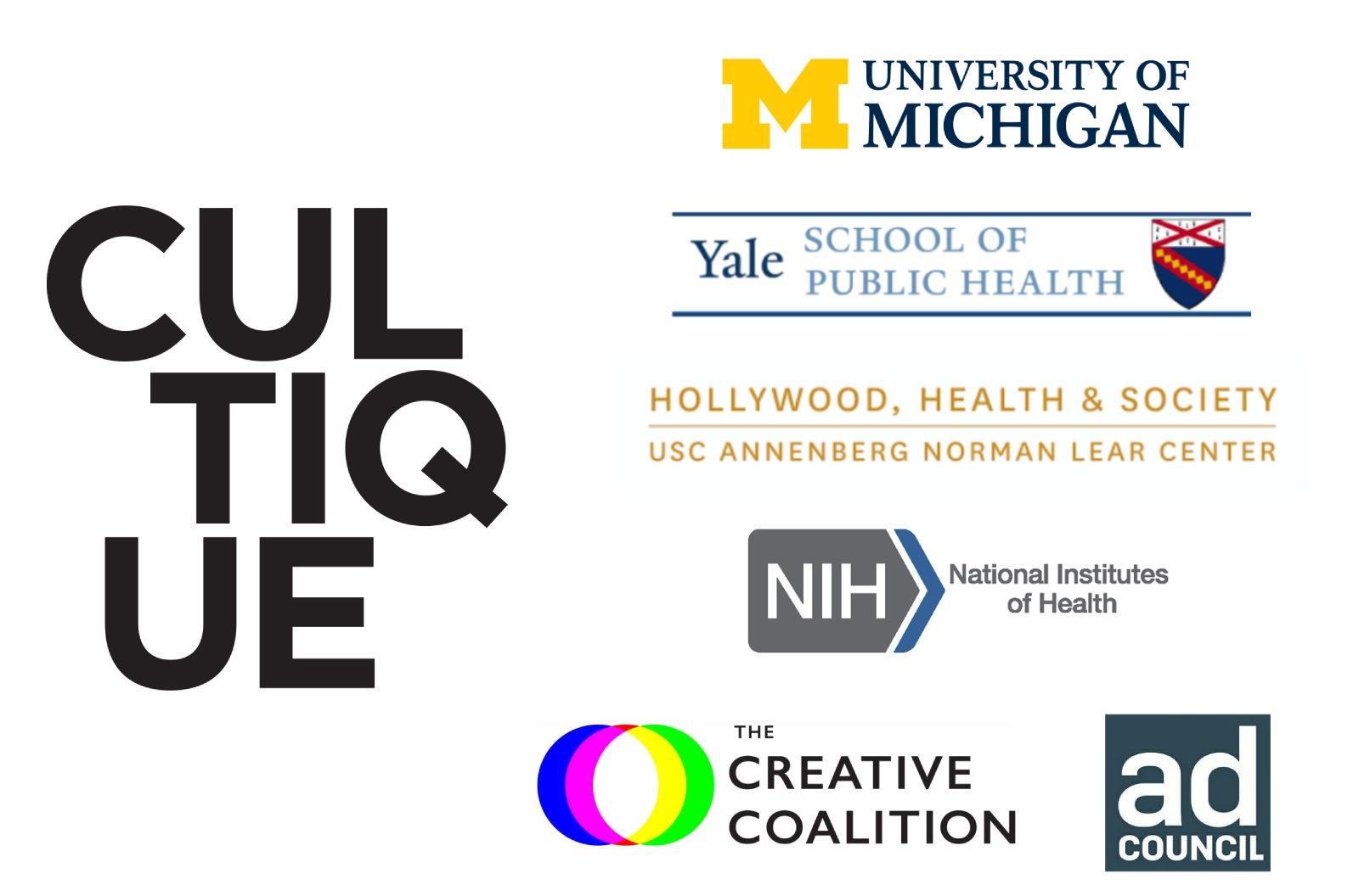 Cultique x University of Michigan, Yale School of Health, USC, NIH, Creative Coalition and Ad Council Logo Lockup